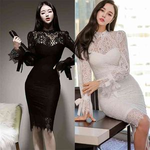 Office Lace Koreanska damer sexig svart nattklubb Formell tight klänning för kvinnor Kina kläder 210602