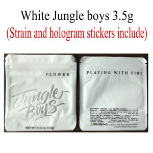 3,5 g 7,0 g oz 1 pund Vit Jungle Boys Förpackning Luktsäker säckar Barnbeständiga Jungleboys Ställ upp påse för torra örtblommor