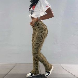 QuanRun Sexy Frauen Leopard Print Dünne Hosen Casual Streetwear Hohe Taille Paket Hüfte Hosen Frühling Sommer 1 Stück 210604