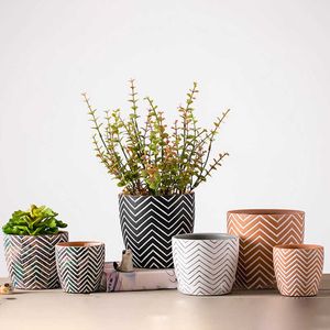 Nórdico simples padrão geométrico cerâmica flor panela grande verde rabanete em vaso em vaso planta casa balcão decoração criativa jardinagem y0910