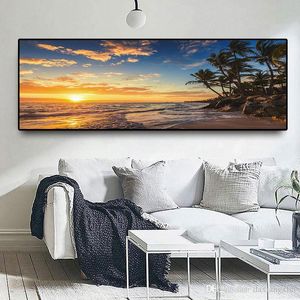 HD Canvas Poster Sunsets Natural Sea Beach Coconut Palm Landscape Wall Art Pictures For Living Room Home Decor (bez ramki)
