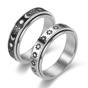 6 mm drehbarer Ehering aus Edelstahl, römisches Gold, Schwarz, coole Punk-Ringe für Männer und Frauen, Modeschmuck