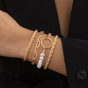 Wholesale pearl bracelets for women resale online - Beaded Strands Cosysail Set Punk Cuban Twist Chain Bracelets Set For Women Girl Charm Pearl Bracelet Bangles Party Emo Jewelry Gift
