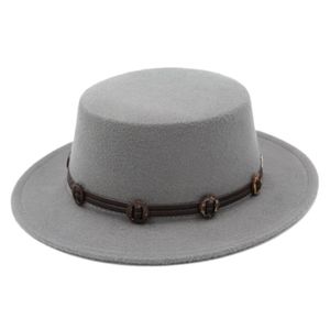 Mistdawn Women Men Boater Hat Bowler Sailor Wide Brim Flat Top Caps Wool Blend Storlek 56-58cm Handarbetat Hatband BCSS Hats