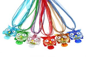 Charmig 6 ​​färger Animal Owl Lampwork Glass Pendants Murano Charms Halsband för kvinnor