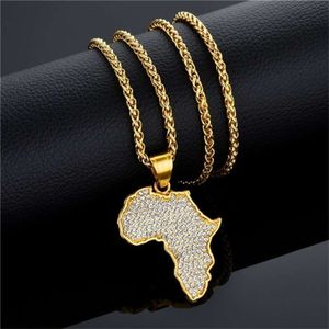 Africa Map Pendant Necklace for Women Men Gold Color Stainless Steel Ethiopian Jewelry Wholesale African Maps Hiphop Item N1279 210929