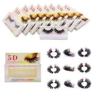 Colored Mink Lashes with Paper Box Color Fuax Mink False Eyelashes Dramatic Fluffy Thick Colorful 5D Curl Eyelash for Festival Cosplay Party Eyes Makeup Extension