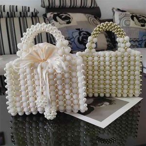 Pearl Beaded Women's Mini Handväska Bröllop Evening Koppling Väska för Bridal Luxury Elegant Party Purse ZD1942 210823