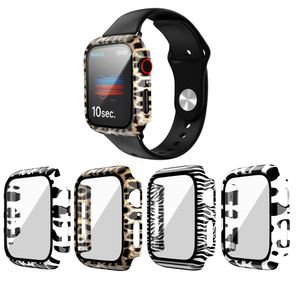 PC Leopard Print Protector Case with Glass Film for Apple iWatch Watch SE Cover Series 6 5 4 3 Bumper 40mm 44mm 38mm 42mm