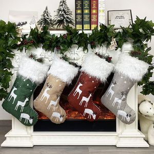 Christmas Stockings Burlap Reindeer Xmas Tree Holiday Decorations Family Party Fireplace Hanging Ornament PHJK2110