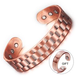 Vinterly Buy 1 Get 1 Gift Pure Copper Bracelet Men Health Energy Magnetic Bracelet Copper Wide Adjustable Cuff Bangles for Men Q0720