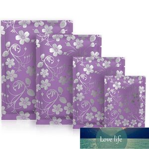 Atacado 100 pcs roxo flor aberta top alumínio saco de folha de alumínio de selagem pó cápsula máscara prego-dicas biscoitos embalagens sacos de embalagem preço de design de especialista