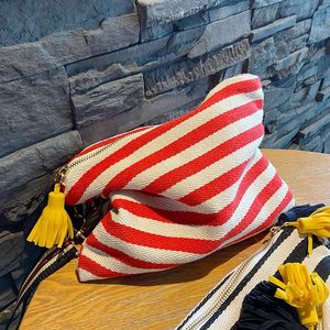 Women Striped Makeup Organizer Korean Tassel Cosmetic Pouch Necesserie Travel Toiletry Bag Canvas Beauty Case