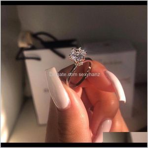 Pierścienie Drop Dostawa 2021 Ins Top Selling Arrival Prosta Biżuteria 925 Sierling Sier Rounc Cut White Topaz Diamond Gemstones Kobiety Weddi