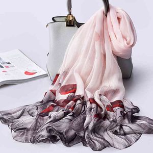 100% Real Chiffon Women Natural Shawls Wrap For Ladies Luxury Brand Print Large Silk Neck Scarf