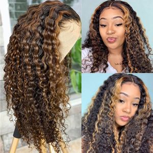 13x4 Transparent Lace Front Wig Ombre Deep Wave Brazilian Indian Remy Human Hair Wigs 4/27 Highlight Wig 16-28 tum