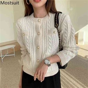 Autumn Korean Elegant Vintage Women Cardigans Sweaters Pearl Buttons Long Sleeve Single-breasted Fashion Ladies 210513