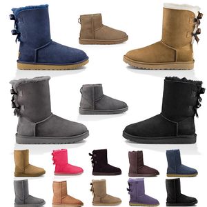 Botas Australia Diseñador Mujeres Niñas Tobillo Invierno Lujo Botas de nieve Slip-On piel Cuero Señoras Botines Bailey Bow Chestnut Negro Gris Zapatillas de deporte zapatos