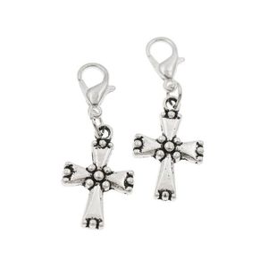 13.6x35.3mm Antique Silver Alloy Dots End Cross Charms Heart Floating Lobster Clasps Religious Charm for Glass Living Memory Locket C486 100pcs/lot