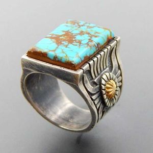 Eheringe Vintage Silber Farbe Metall Böhmen Sonnenblumen Ring Türkis Blau Stein Blume Finger Für Frauen Anel Party Schmuck Geschenke