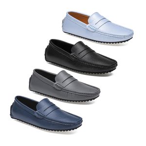 2021 Läder Doudou Mäns Casual Driving Shoes Soft Sole Fashion Black Navy Vit Blå Silver Gul Grå Skodon All-Match Lazy Cross-Border 38-46 Thirty