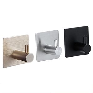 Aluminium Alloy Robe Hook Självhäftande väggrock Rack Key Holder Singel Klädhängare Handduk Hängande Krok Badrum Kök Metall Hakar JY1038