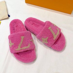 Top quality Ladies Autumn And Winter outdoor casual Slide sandals fashion womens shoes L letter Comfortable Wool drag flip flop size