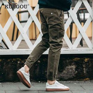 KUEGOU Cotton Spandex Men's trousers leisure Micro elastic waist beam foot fashion sports pants AK-9706 210715