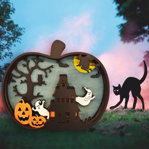 Halloweenowa dekoracji Lampa Drewniana Dynia Kreatywne Oświetlenie Photo Rekwizyty Desktop Ornament Spadek Decor Multicolor Kreatywność Rodzina