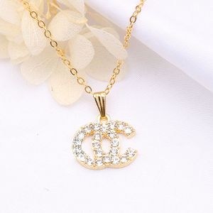 Simple Luxury Designer Brand Double Letter Sterlaces Chain 18k Gold Plated Crysatl Rhinestone Sweater Newklace for Women Wedding37