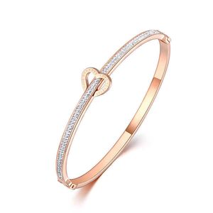 Rose Gold Rostfritt stål Kärlek för någonsin Rhinestone Cuff Bangles Armband Smycken För Kvinnor Alla hjärtans dag Present B19032 Q0717