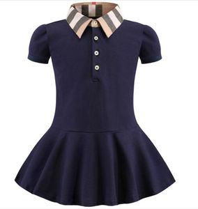 Baby Girls Dress Kids Lapel College Wind Bowknot Kortärmad Pläterad Pikétröja Kjol Barn Casual Designer Kläder Kid Kläder, 90-130cm