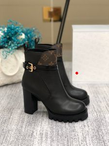 Wholesale chunky thigh high heels resale online - High quality Womens Designer Boots Leather Martin Ankle Boot Fashion Non slip Wave Colored Rubber Outsole Elastic Webbing Luxury Comfort Exquisite L058