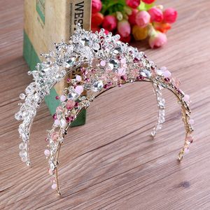 KMVEXO Perline bianche rosa fatte a mano Corona da sposa Fiore Gioielli da sposa Diadema di cristallo Corone da principessa Accessori per capelli da sposa