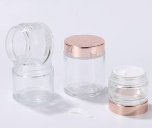 Frosted Glass Cream Jar Clear Cosmetic Bottle Lotion Lip Balm Container With Rose Gold Lid 5G 10G 30G 50G 100G Packing Bottles