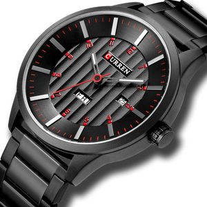 Man Watch Black Quartz Rostfritt stål Armbandsur Luxury Brand Curren Casual Business Klockor med datum och vecka Fönster Q0524