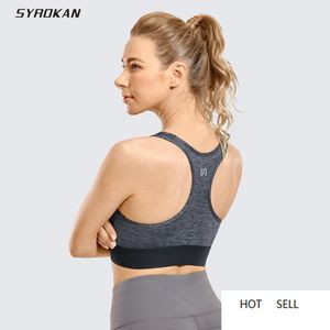 Sport-BH für Damen, Racerback, herausnehmbar, gepolstert, nahtlos, Workout, breites Brustband