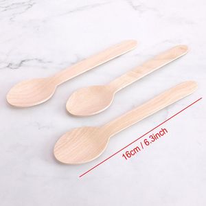 2021Disposeble eko-friendly wood placeware serprodukter sked kniv trä bestick uppsättning gaffelknivar dessert scoop bröllopsfest porslin dhl