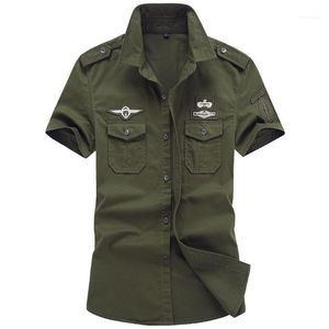 Camicie casual da uomo Camicia stile militare Colletto tattico a maniche corte da uomo Abbigliamento uniforme americano Verde maschio1