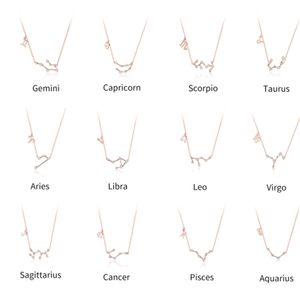 WOSTU 12 Constellation 925 Silver Sterling Rose Gold Necklaces Pendants Choker For Women Long Chain Jewelry Gift FNN017