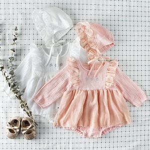 0-2yrs bebê cute meninas macacões roupas bodysuit manga comprida primavera outono infantil bordar 210429