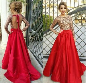 Red Prom Dresses Sparkly Cekiny 2021 Długie Rękawy Custom Made Sexy Backless Plus Size Wieczorne Party Sweet Sweep Pociąg Vestidos Formalna okazja