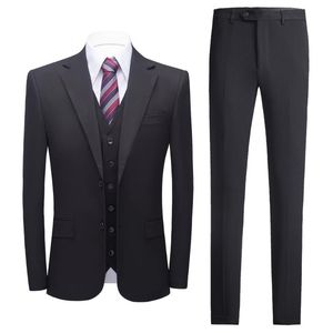 Mäns kostymer Blazers 2021 Boutique Slim Korean Navy Blue Suit Groom Wedding Dress Party Prom Social Tuxedo Business Casual 3-Piece Set