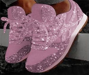 Mulheres sneaker designer sapato low-top treinadores moda menina azul lantejoulas corredor de malha sneakers chic lace-up sapatos casuais 6 cores 002