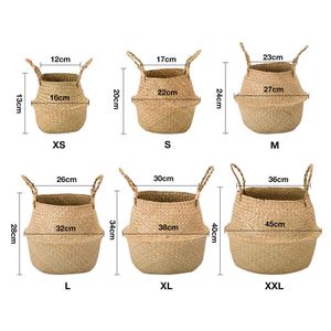 Wicker Storage Korg Blomma S Tvättservice Dekorativ Rattan Pot Garden Planters Hushållsarrangör 210609