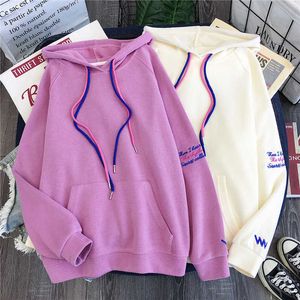 Höst korea ulzzang hajuku vintage bf enkla hooded sweatshirt kvinnor ins modet lös avslappnad kvinnlig 210608