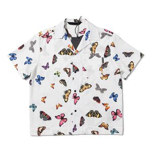 Shirt Men And Women Summer Lapel Butterfly Print Casual Short Sleeve Men's Shirts