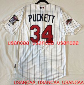 ステッチされた＃34 Kirby Puckett White Cool Base Jersey Jerseys Jerseys Men Men Youth Baseball XS-5XL 6xl