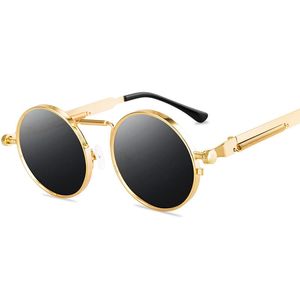 BIKIGHT Neue Sonnenbrille UV400 Antireflexspiegel Runde Metallsonnenbrille Vintage Steampunk für Damen Herren – Gold