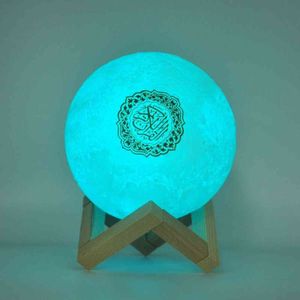 Alto-falantes bluetooth sem fio muçulmano luz noturna alcorão alto-falantes 3d lua com controle de aplicativo alcorão speaekr alcorão lâmpada de toque h1111